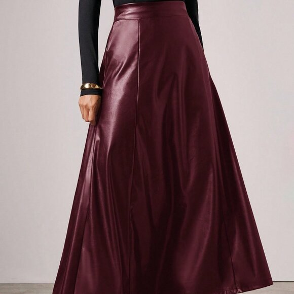 Burgundy Elegant minimalist Women's faux leather maxi Skirt - Picture 6 of 7